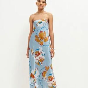 Reformation Blue Floral Strapless Dress